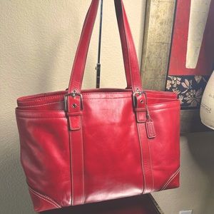 Vintage Coach red leather tote bag.